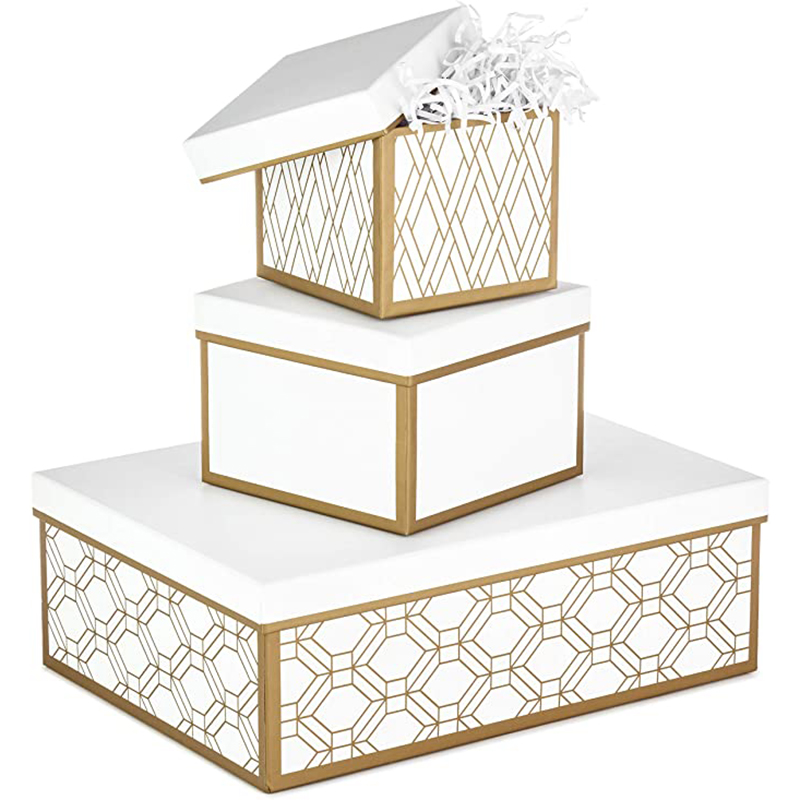 Hallmark ένθετα κουτιά δώρων με καπάκια και γεμίστε (σετ 3, λευκό και χρυσό, διάφορα μεγέθη) για γάμους, νυφικά ντους, παράνυμφοι, Χριστούγεννα, Hanukkah, γενέθλια, ημέρα του Αγίου Βαλεντίνου \\\\\\\\